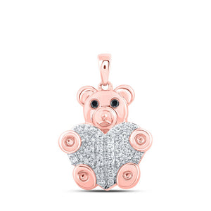 Diamond Animal & Bug Pendant | 10kt Rose Gold Womens Round Black Color Treated Diamond Heart Bear Animal Pendant 3/8 Cttw | Splendid Jewellery GND