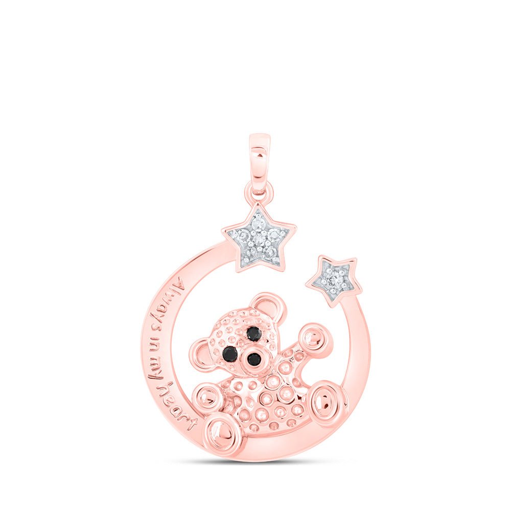 Diamond Animal & Bug Pendant | 10kt Rose Gold Womens Round Diamond Bear Crescent Moon Animal Pendant 1/12 Cttw | Splendid Jewellery GND