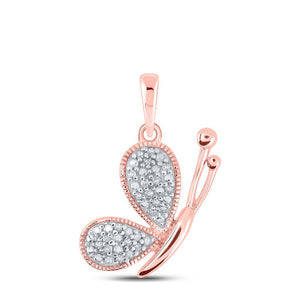 Diamond Animal & Bug Pendant | 10kt Rose Gold Womens Round Diamond Butterfly Pendant 1/20 Cttw | Splendid Jewellery GND