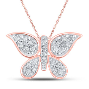 Diamond Animal & Bug Pendant | 10kt Rose Gold Womens Round Diamond Butterfly Pendant 1/6 Cttw | Splendid Jewellery GND