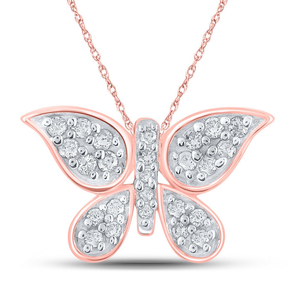 Diamond Animal & Bug Pendant | 10kt Rose Gold Womens Round Diamond Butterfly Pendant 1/6 Cttw | Splendid Jewellery GND