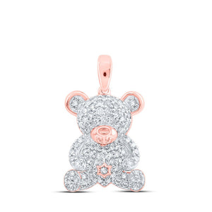 Diamond Animal & Bug Pendant | 10kt Rose Gold Womens Round Diamond Teddy Bear Animal Pendant 1/2 Cttw | Splendid Jewellery GND