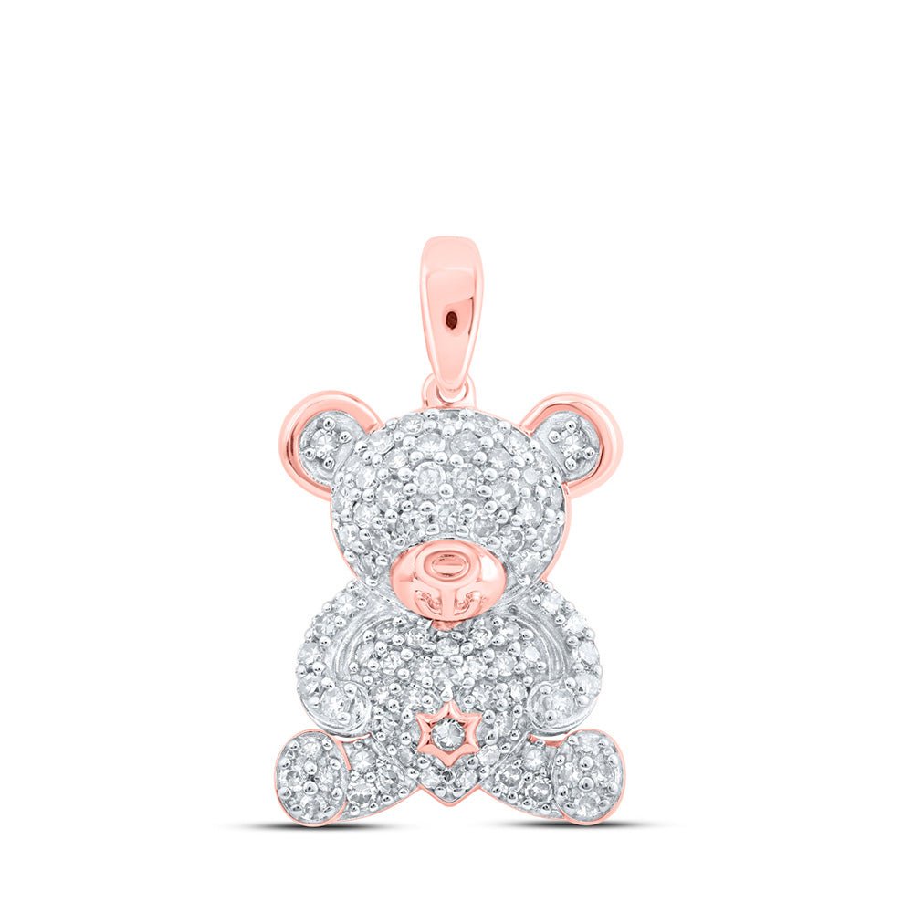 Diamond Animal & Bug Pendant | 10kt Rose Gold Womens Round Diamond Teddy Bear Animal Pendant 1/2 Cttw | Splendid Jewellery GND