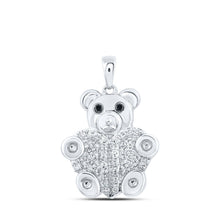 Load image into Gallery viewer, Enchanting Bear Pendant with Black Diamond | 10kt White Gold Animal Necklace 1/5 Cttw Top view from the 10Kt White Gold Womens Round Black Color Treated Diamond Bear Animal Pendant 1 5 Cttwpin230292 collection by Splendid Jewellery