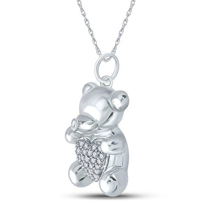 Diamond Animal & Bug Pendant | 10kt White Gold Womens Round Diamond Bear Heart Animal Pendant 1/10 Cttw | Splendid Jewellery GND