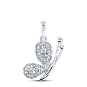Diamond Animal & Bug Pendant | 10kt White Gold Womens Round Diamond Butterfly Pendant 1/20 Cttw | Splendid Jewellery GND