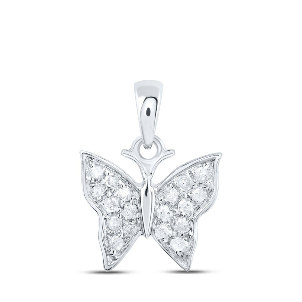 Diamond Animal & Bug Pendant | 10kt White Gold Womens Round Diamond Butterfly Pendant 1/20 Cttw | Splendid Jewellery GND