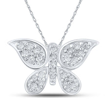 Load image into Gallery viewer, Enchanting Diamond Butterfly Pendant | 10kt White Gold Womens Round Diamond Pendant 1/6 Cttw Top view from the 10Kt White Gold Womens Round Diamond Butterfly Pendant 1 6 Cttwpin214021 collection by Splendid Jewellery