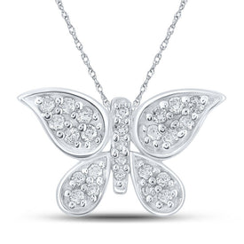 Enchanting Diamond Butterfly Pendant | 10kt White Gold Womens Round Diamond Pendant 1/6 Cttw Top view from the 10Kt White Gold Womens Round Diamond Butterfly Pendant 1 6 Cttwpin214021 collection by Splendid Jewellery