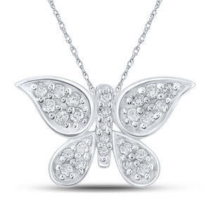 Diamond Animal & Bug Pendant | 10kt White Gold Womens Round Diamond Butterfly Pendant 1/6 Cttw | Splendid Jewellery GND