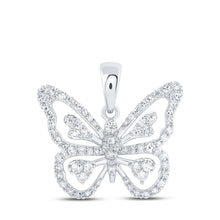 Load image into Gallery viewer, Radiant Wings Diamond Pendant | 10kt White Gold Womens Round Diamond Butterfly Pendant 3/8 Cttw Top view from the 10Kt White Gold Womens Round Diamond Butterfly Pendant 3 8 Cttwpin219590 collection by Splendid Jewellery