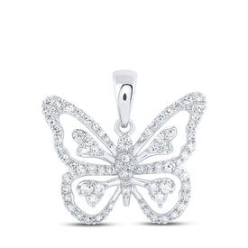 Radiant Wings Diamond Pendant | 10kt White Gold Womens Round Diamond Butterfly Pendant 3/8 Cttw Top view from the 10Kt White Gold Womens Round Diamond Butterfly Pendant 3 8 Cttwpin219590 collection by Splendid Jewellery