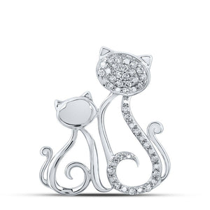 Diamond Animal & Bug Pendant | 10kt White Gold Womens Round Diamond Cat Kitty Animal Pendant 1/8 Cttw | Splendid Jewellery GND