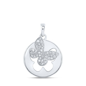 Diamond Animal & Bug Pendant | 10kt White Gold Womens Round Diamond Cutout Butterfly Pendant 1/3 Cttw | Splendid Jewellery GND