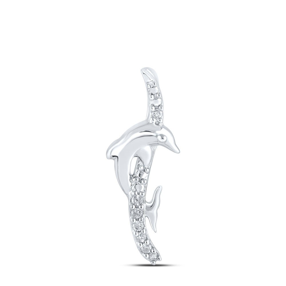Diamond Animal & Bug Pendant | 10kt White Gold Womens Round Diamond Dolphin Pendant 1/20 Cttw | Splendid Jewellery GND