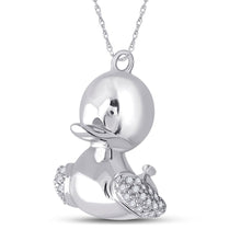 Load image into Gallery viewer, Graceful Flight: 10kt White Gold Diamond Duck Pendant Side view from the 10Kt White Gold Womens Round Diamond Duck Animal Pendant 1 10 Cttwpin285021 collection by Splendid Jewellery