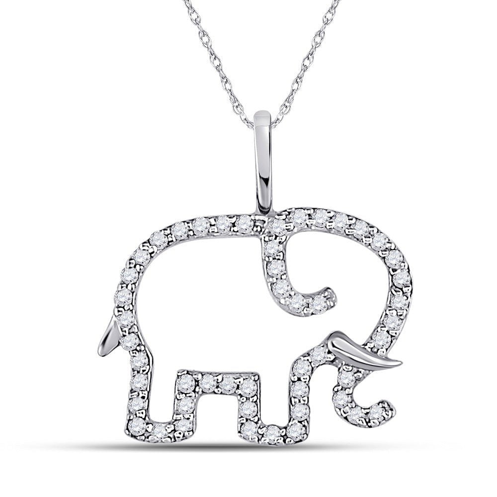 Diamond Animal & Bug Pendant | 10kt White Gold Womens Round Diamond Elephant Outline Animal Pendant 1/6 Cttw | Splendid Jewellery GND