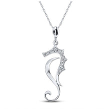 Load image into Gallery viewer, Enchanting Diamond Sea Horse Pendant in 10kt White Gold - A Splendid Jewel Top view from the 10Kt White Gold Womens Round Diamond Sea Horse Animal Pendant 1 20 Cttwpin88124 collection by Splendid Jewellery