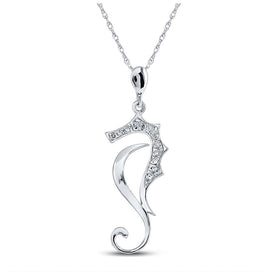 Enchanting Diamond Sea Horse Pendant in 10kt White Gold - A Splendid Jewel Top view from the 10Kt White Gold Womens Round Diamond Sea Horse Animal Pendant 1 20 Cttwpin88124 collection by Splendid Jewellery