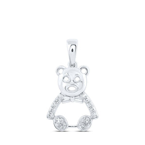 Diamond Animal & Bug Pendant | 10kt White Gold Womens Round Diamond Teddy Bear Animal Pendant 1/10 Cttw | Splendid Jewellery GND
