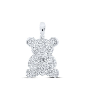 Diamond Animal & Bug Pendant | 10kt White Gold Womens Round Diamond Teddy Bear Animal Pendant 1/2 Cttw | Splendid Jewellery GND