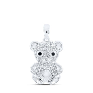 Diamond Animal & Bug Pendant | 10kt White Gold Womens Round Diamond Teddy Bear Animal Pendant 1/5 Cttw | Splendid Jewellery GND