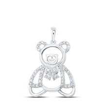 Load image into Gallery viewer, Charming White Gold Teddy Bear Diamond Pendant Top view from the 10Kt White Gold Womens Round Diamond Teddy Bear Animal Pendant 1 5 Cttwpin230264 collection by Splendid Jewellery