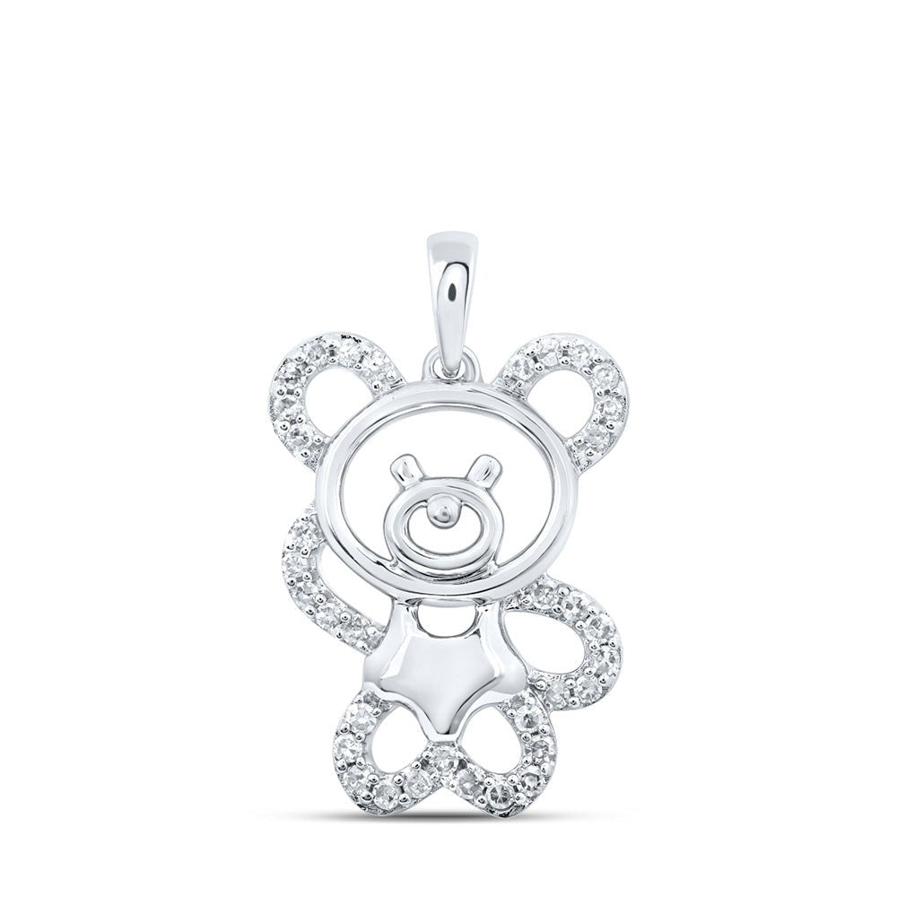 Diamond Animal & Bug Pendant | 10kt White Gold Womens Round Diamond Teddy Bear Animal Pendant 1/6 Cttw | Splendid Jewellery GND
