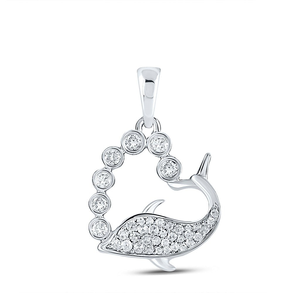 Diamond Animal & Bug Pendant | 10kt White Gold Womens Round Diamond Whale Heart Pendant 1/4 Cttw | Splendid Jewellery GND