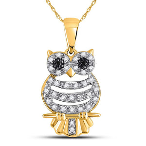 Diamond Animal & Bug Pendant | 10kt Yellow Gold Womens Diamond Owl Pendant 1/6 Cttw | Splendid Jewellery GND