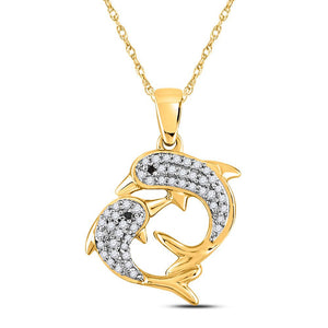 Diamond Animal & Bug Pendant | 10kt Yellow Gold Womens Round Black Color Enhanced Diamond Dolphin Pendant 1/6 Cttw | Splendid Jewellery GND