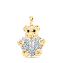 Load image into Gallery viewer, Captivating Nature&#39;s Whimsy Pendant | 10kt Yellow Gold Womens Round Black Color Treated Diamond Bear Animal Pendant 1/5 Cttw product  Top View from Splendid Jewellery