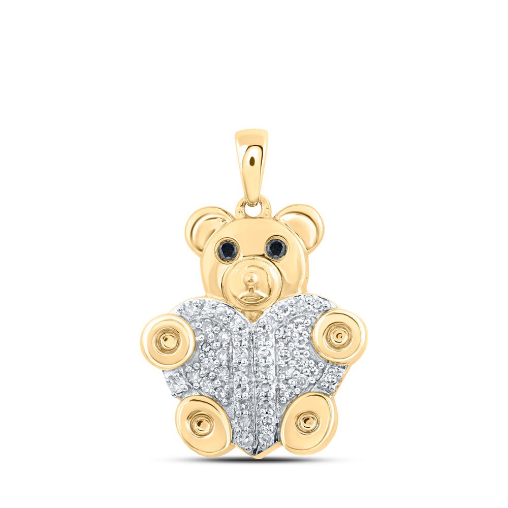 Diamond Animal & Bug Pendant | 10kt Yellow Gold Womens Round Black Color Treated Diamond Bear Animal Pendant 1/5 Cttw | Splendid Jewellery GND