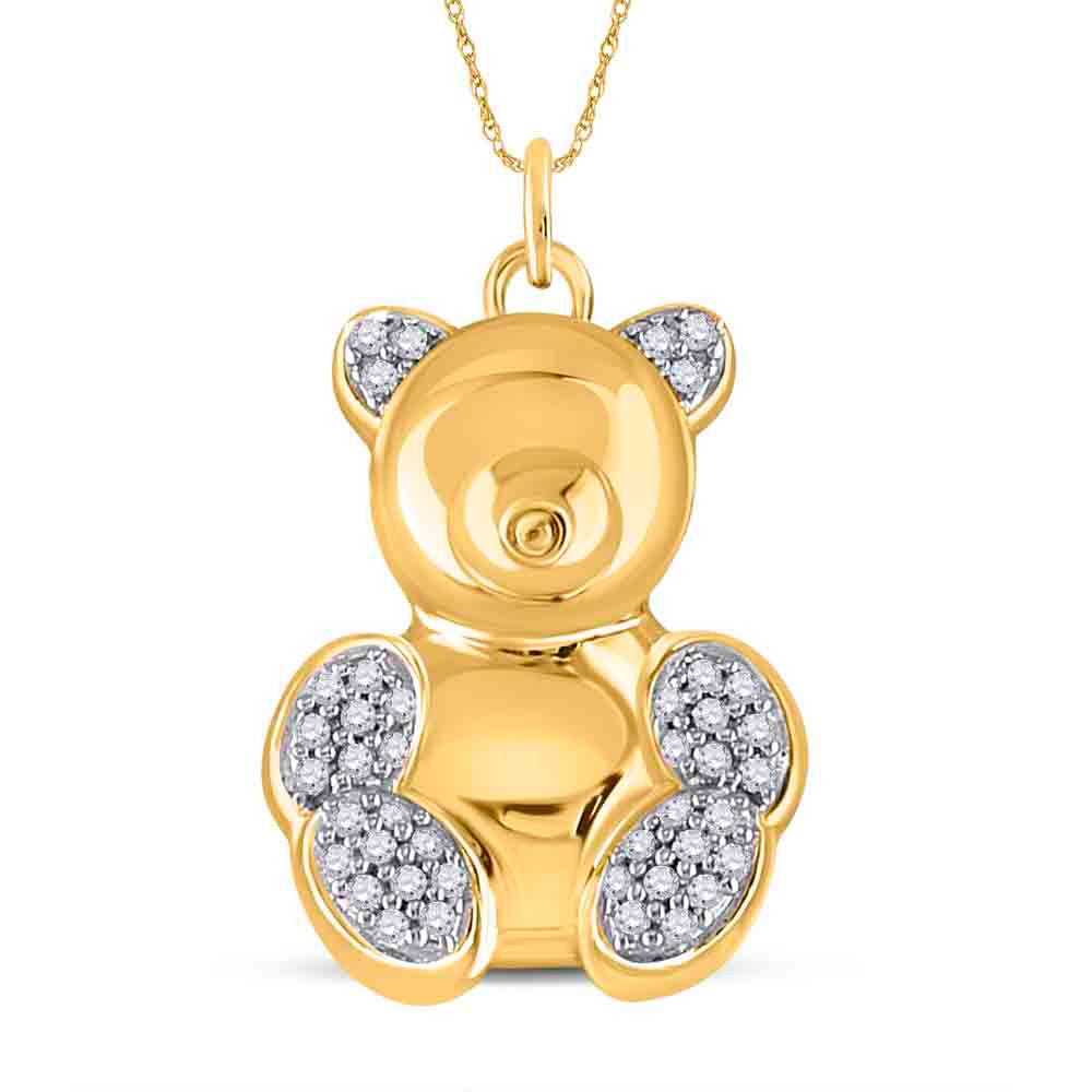 Diamond Animal & Bug Pendant | 10kt Yellow Gold Womens Round Diamond Bear Animal Pendant 1/10 Cttw | Splendid Jewellery GND