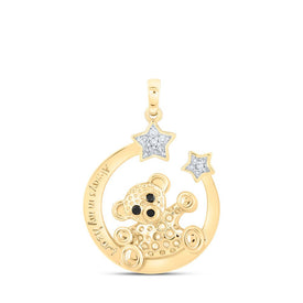 Whimsical Gold Bear and Crescent Moon Diamond Pendant product  Top View from Splendid Jewellery