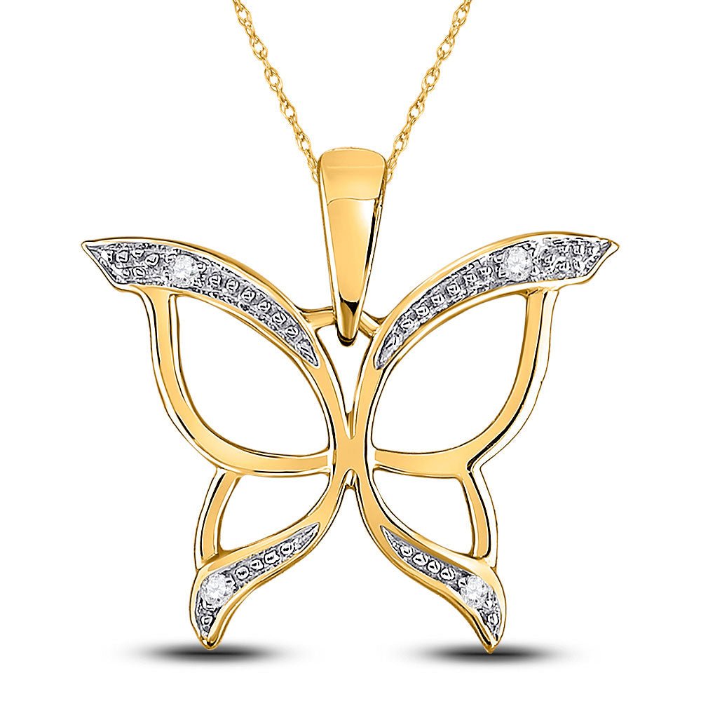 Diamond Animal & Bug Pendant | 10kt Yellow Gold Womens Round Diamond Butterfly Bug Pendant .03 Cttw | Splendid Jewellery GND