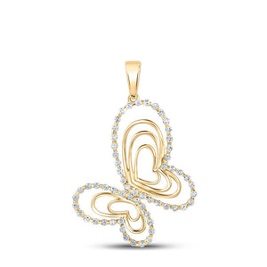 Diamond Animal & Bug Pendant | 10kt Yellow Gold Womens Round Diamond Butterfly Bug Pendant 1/3 Cttw | Splendid Jewellery GND