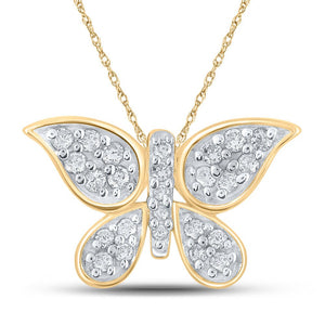 Diamond Animal & Bug Pendant | 10kt Yellow Gold Womens Round Diamond Butterfly Pendant 1/6 Cttw | Splendid Jewellery GND