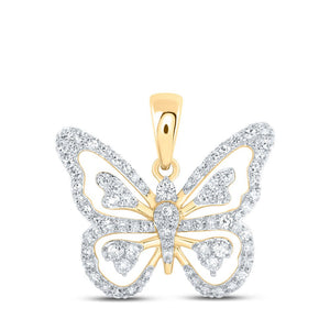Diamond Animal & Bug Pendant | 10kt Yellow Gold Womens Round Diamond Butterfly Pendant 3/8 Cttw | Splendid Jewellery GND