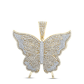 Enchanting Diamond Butterfly Pendant - 10kt Yellow Gold Womens Round Diamond Butterfly Pendant 4-1/5 Cttw product  Top View from Splendid Jewellery