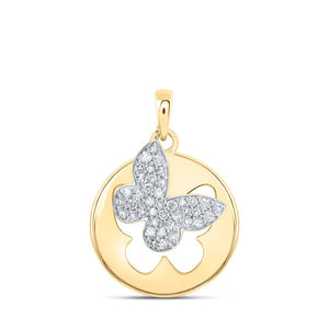 Diamond Animal & Bug Pendant | 10kt Yellow Gold Womens Round Diamond Cutout Butterfly Pendant 1/3 Cttw | Splendid Jewellery GND