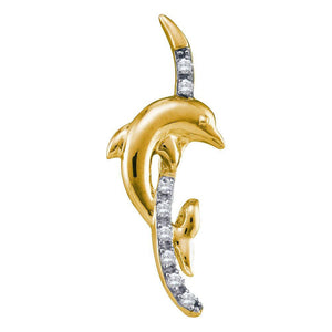 Diamond Animal & Bug Pendant | 10kt Yellow Gold Womens Round Diamond Dolphin Pendant 1/10 Cttw | Splendid Jewellery GND