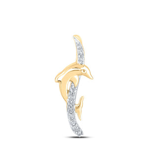 Diamond Animal & Bug Pendant | 10kt Yellow Gold Womens Round Diamond Dolphin Pendant 1/20 Cttw | Splendid Jewellery GND