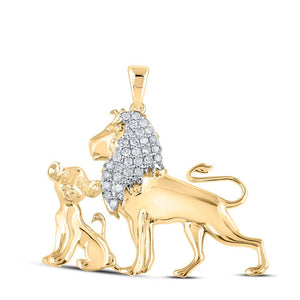 Diamond Animal & Bug Pendant | 10kt Yellow Gold Womens Round Diamond Lion Animal Pendant 1/5 Cttw | Splendid Jewellery GND