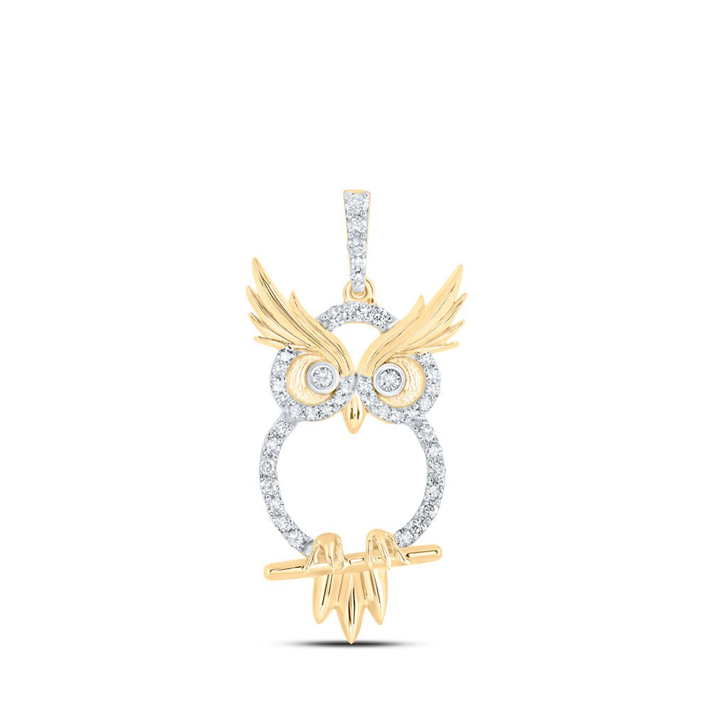 Diamond Animal & Bug Pendant | 10kt Yellow Gold Womens Round Diamond Owl Animal Pendant 1/3 Cttw | Splendid Jewellery GND