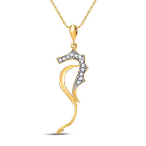 Diamond Animal & Bug Pendant | 10kt Yellow Gold Womens Round Diamond Sea Horse Nautical Animal Pendant 1/20 Cttw | Splendid Jewellery GND