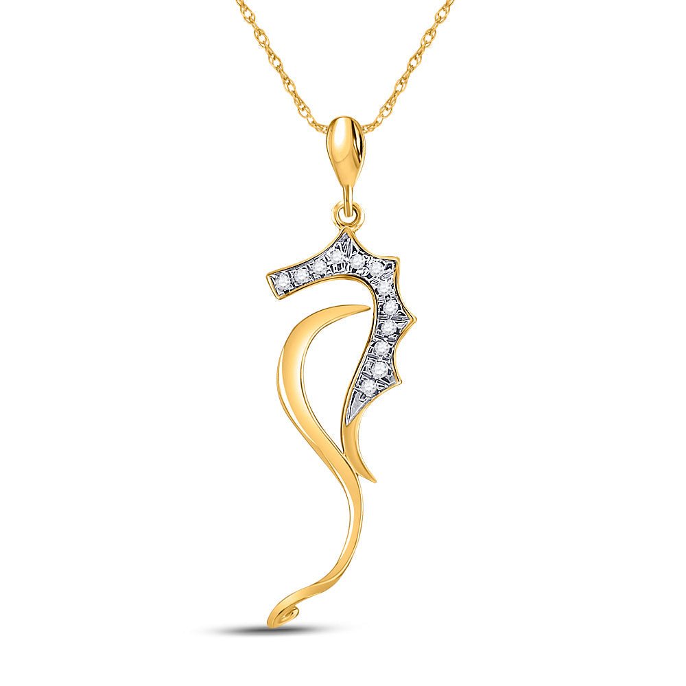 Diamond Animal & Bug Pendant | 10kt Yellow Gold Womens Round Diamond Sea Horse Nautical Animal Pendant 1/20 Cttw | Splendid Jewellery GND