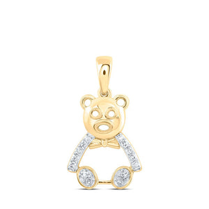 Diamond Animal & Bug Pendant | 10kt Yellow Gold Womens Round Diamond Teddy Bear Animal Pendant 1/10 Cttw | Splendid Jewellery GND