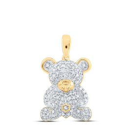 Enchanting Teddy Bear Diamond Pendant in 10kt Yellow Gold - Top View