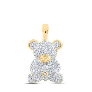 Diamond Animal & Bug Pendant | 10kt Yellow Gold Womens Round Diamond Teddy Bear Animal Pendant 1/2 Cttw | Splendid Jewellery GND